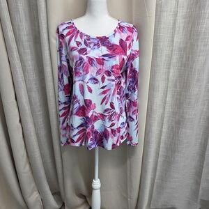 Reel Legends Pink and Purple Leaf Print Long Sleeve Top